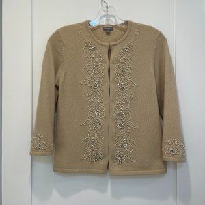 Ann Taylor 3/4-Sleeve Angora Cardigan Beaded with Pearls & Rhinestones (Size S)